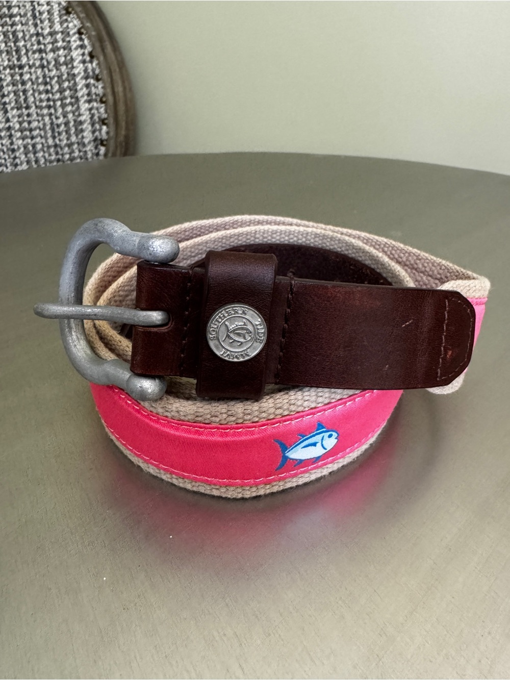 Southern Tide 38 Coral Pink & Tan Canvas Web Belt Skipjack 38 - Picture 8 of 9